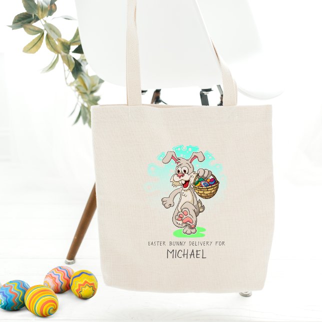 Easter Bunny Rabbit Easter Eggs Personalized Name Tote Bag (Creator Uploaded)