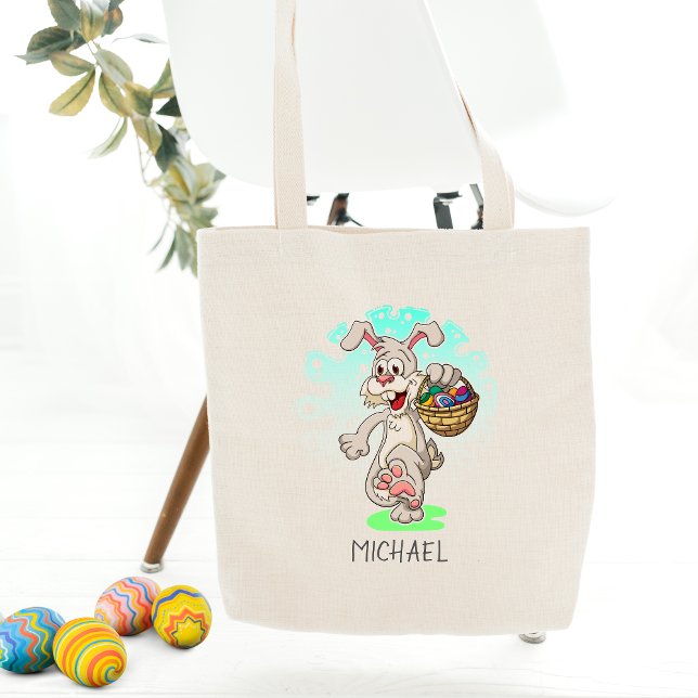 Easter Bunny Rabbit Easter Eggs Personalized Name Tote Bag (Creator Uploaded)
