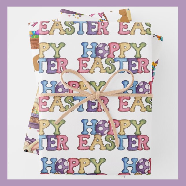 Easter Bunny Rabbit Eggs Basket 3 Kids Wrapping Paper Sheets (Creator Uploaded)