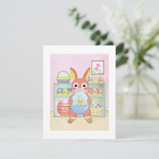 Easter Bunny Rabbit Eggs Kids Flat Card (Standing Front)
