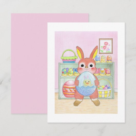 Easter Bunny Rabbit Eggs Kids Flat Card (Front/Back)
