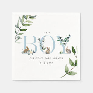 Easter Bunny Rabbit Eucalyptus Boy Baby Shower Napkins