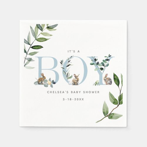 Easter Bunny Rabbit Eucalyptus Boy Baby Shower Napkins