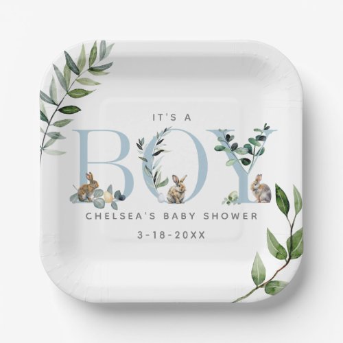 Easter Bunny Rabbit Eucalyptus Boy Baby Shower  Paper Plates