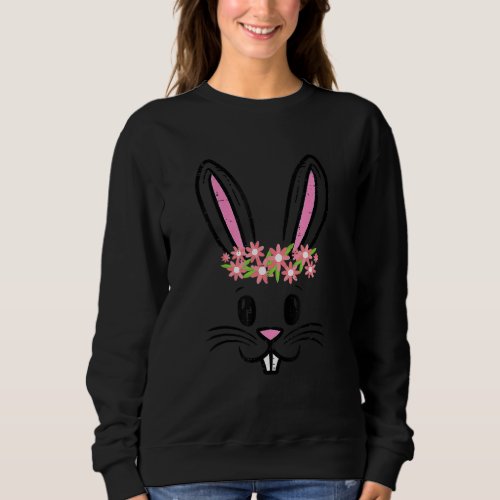 Easter Bunny Rabbit Face Flowers Cute Girls Kids T Sweatshirt