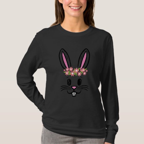 Easter Bunny Rabbit Face Flowers Cute Girls Kids T T_Shirt