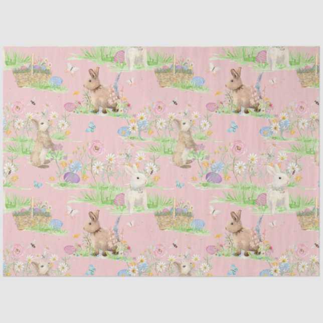 Easter Bunny Rabbit Floral Butterfly Decoupage Tissue Paper (Front)