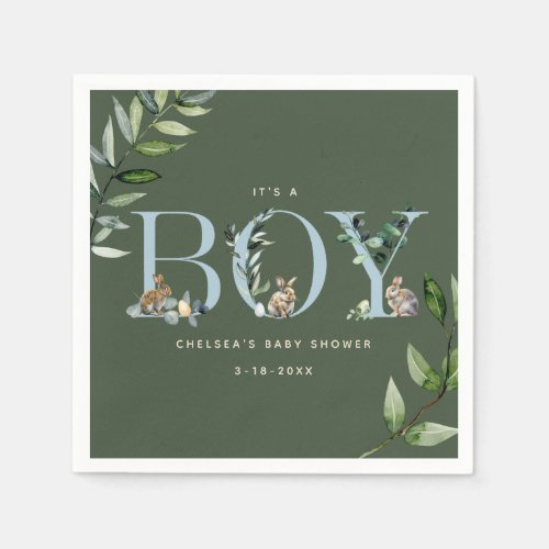 Easter Bunny Rabbit Green Boy Baby Shower Napkins