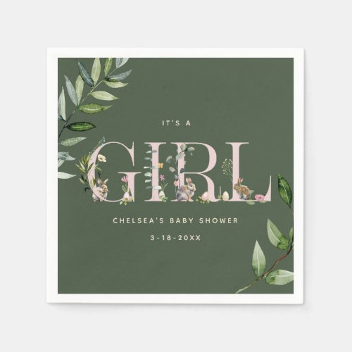 Easter Bunny Rabbit Green Girl Baby Shower Napkins