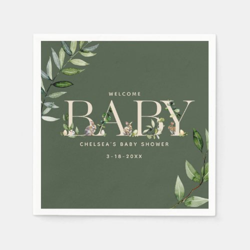 Easter Bunny Rabbit Green Neutral Baby Shower Napkins