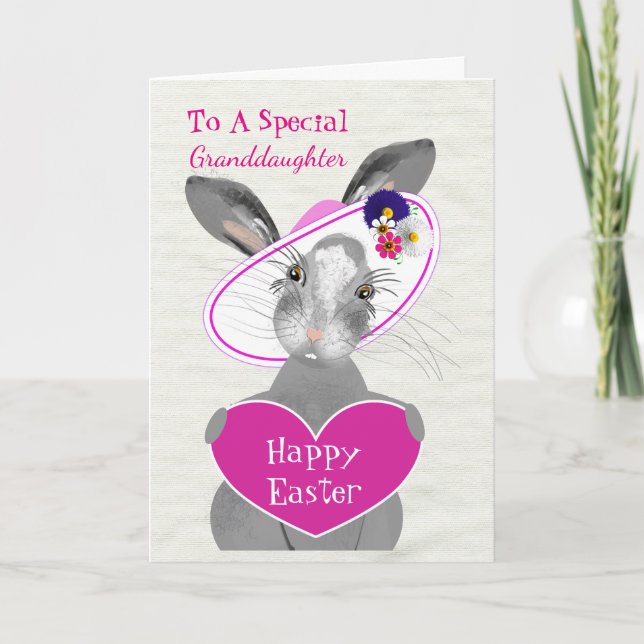 Easter Bunny Rabbit In Cute Bonnet Personalized Holiday Card (Front)