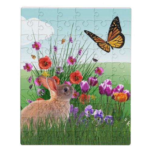 Easter Bunny Rabbit in Flower Garden Jigsaw Puzzle
