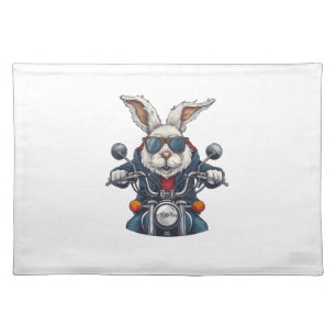 Easter Bunny Rabbit Motorcycle Motorcycling Biker Cloth Placemat