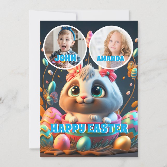 Easter Bunny Rabbit Personalized Kids Photo Holiday Card (Front)