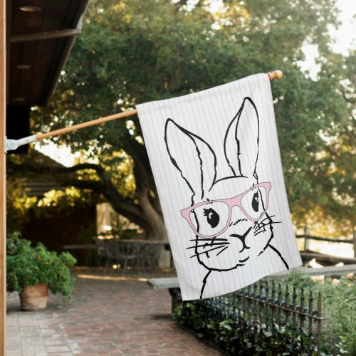 Easter Bunny Rabbit Pink Glasses Pinstripe House Flag