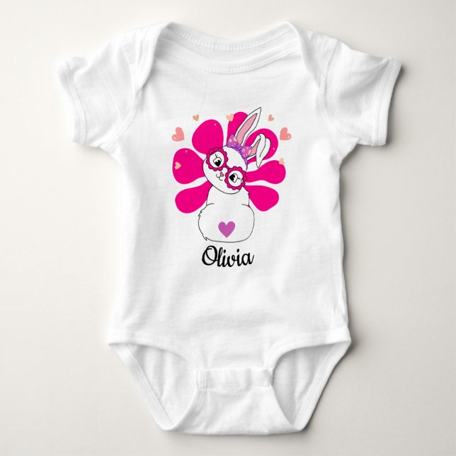Easter bunny rabbit pretty personalized baby bodysuit (Front)