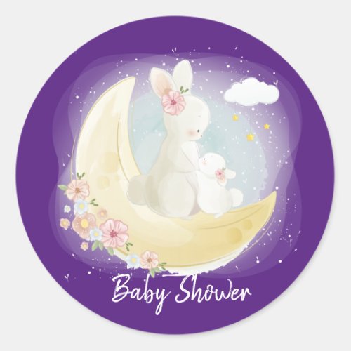 Easter Bunny Rabbit Purple Girl Baby Shower Classic Round Sticker