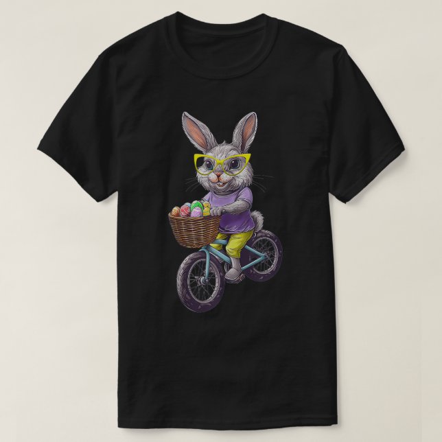 Easter Bunny Rabbit Riding Bicycle Happy Easter Eg T-Shirt (Design Front)