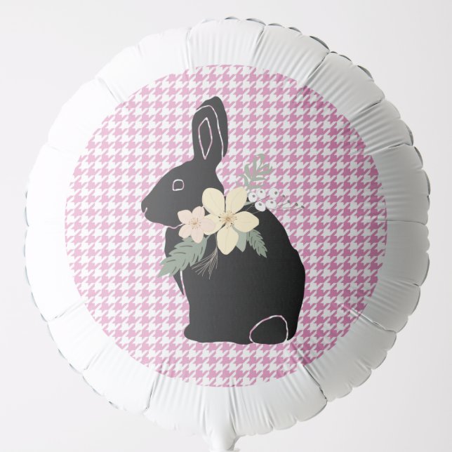 Easter Bunny Rabbit Silhouette Flowers Houndstooth Balloon (Front)
