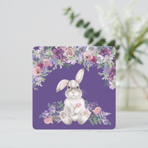 Easter Bunny Rabbit Sitting In Flowers Card 