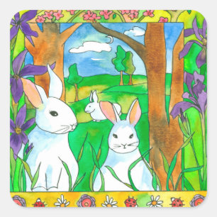Easter Bunny Rabbit Spring Egg Hunt Square Sticker