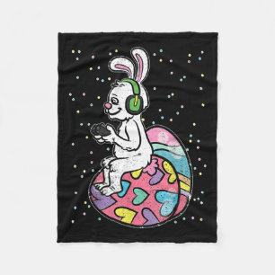 Easter Bunny Rabbit Video Game Player With Control Fleece Blanket