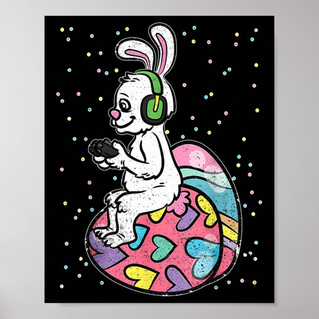 Easter Bunny Rabbit Video Game Player With Control Poster (Front)