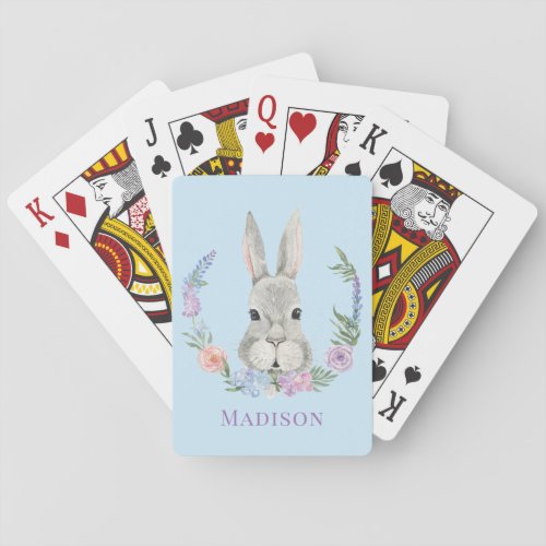 Easter Bunny Rabbit Watercolor Floral Personalized Poker Cards