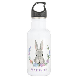 Easter Bunny Rabbit Watercolor Floral Personalized Stainless Steel Water Bottle