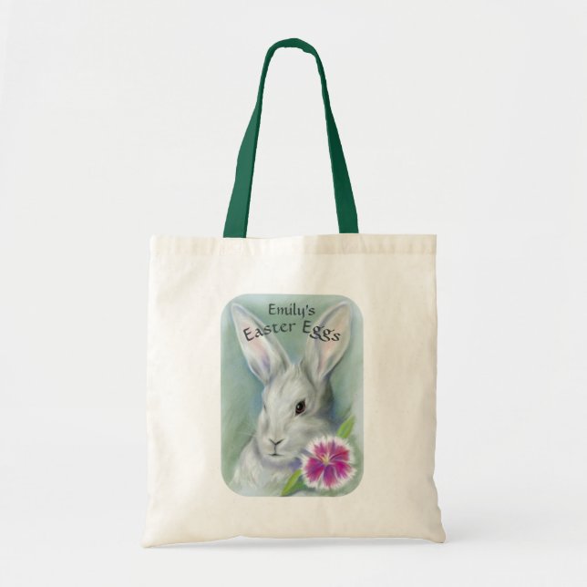 Easter Bunny Rabbit with Pink Flower Personalized Tote Bag (Front)