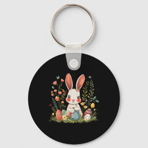 Easter Bunny Rabbit Women Happy Bunny Flower Graph Keychain