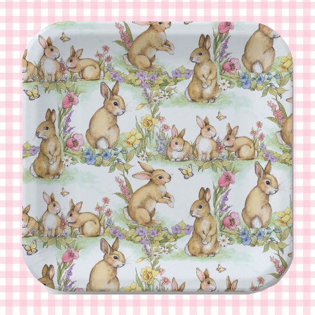 Easter Bunny Rabbits in a Spring Garden Paper Plates (Creator Uploaded)