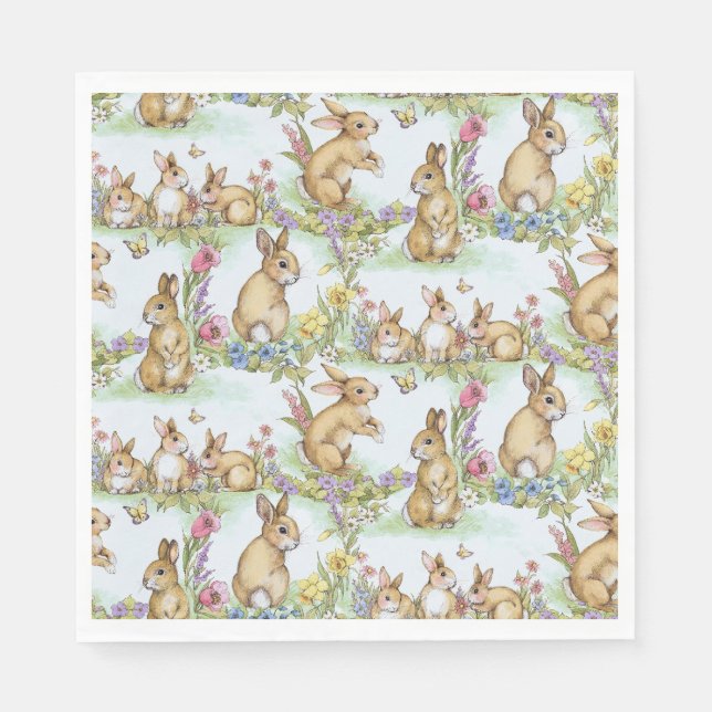 Easter Bunny Rabbits in a Spring Garden Party Napkins (Front)