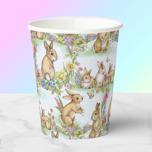Easter Bunny Rabbits in a Spring Garden Party  Paper Cups