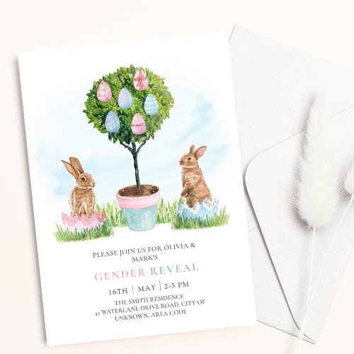 Easter Bunny Rabbits Spring Baby Gender Reveal Invitation