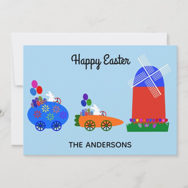 Easter Bunny Race Cars #1 Holiday Card (Front)