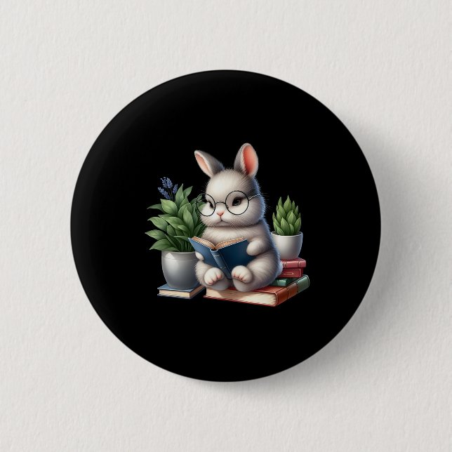 Easter Bunny Reading Cute Bunny Book Lovers Readin Button (Front)