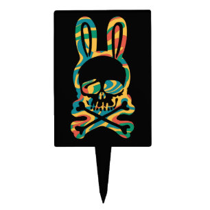 Easter Bunny Retro Tie Dye Bunny Skull Cross Bone Cake Topper