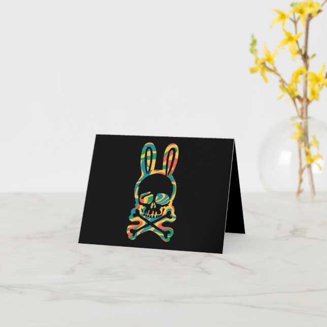 Easter Bunny Retro Tie Dye Bunny Skull Cross Bone Card (Yellow Flower)