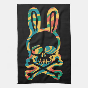 Easter Bunny Retro Tie Dye Bunny Skull Cross Bone Kitchen Towel