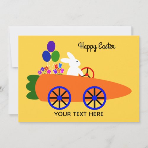 Easter Bunny Riding Carrot Car 2_2 Holiday Card