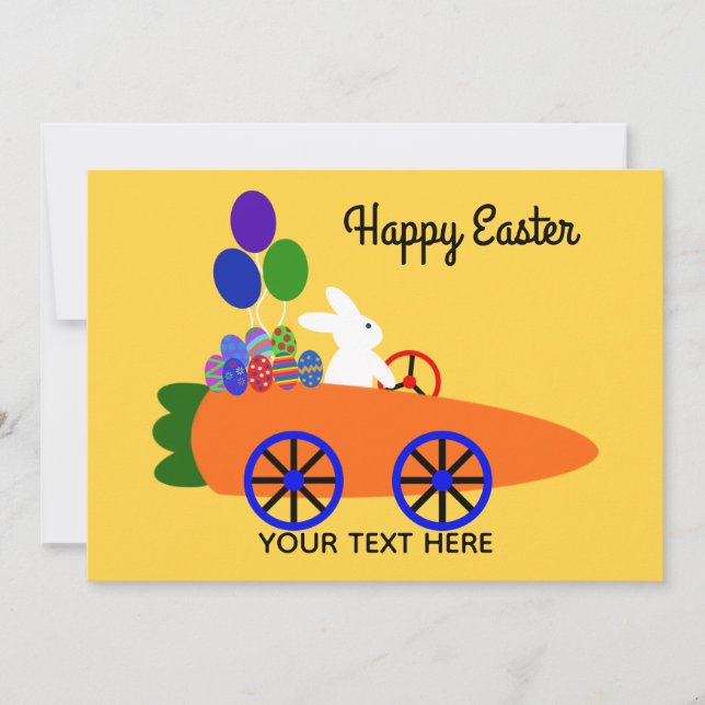 Easter Bunny Riding Carrot Car #3-2 Holiday Card (Front)
