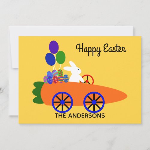 Easter Bunny Riding Carrot Car 3 Holiday Card