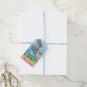 EASTER BUNNY RIDING CHICK GIFT TAGS Set