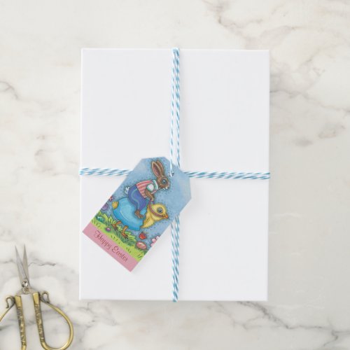 EASTER BUNNY RIDING CHICK GIFT TAGS Set