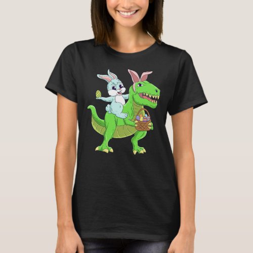 Easter Bunny Riding Dinosaur T Rex Easter Kids Boy T_Shirt