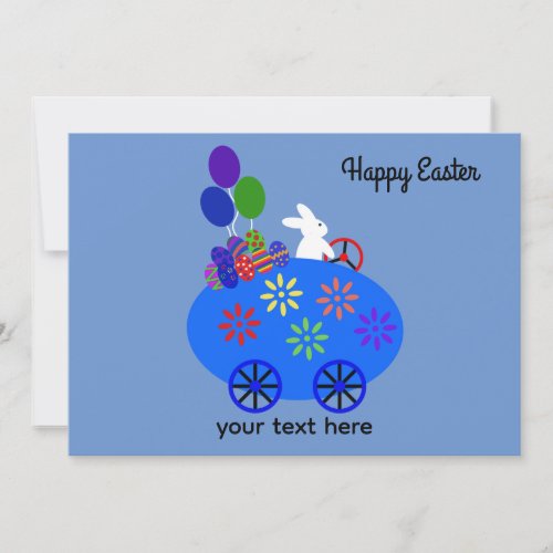 Easter Bunny Riding Egg Car 3_2 Holiday Card
