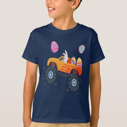 Easter Bunny Riding Monster Truck Cute Boys Kids T_Shirt