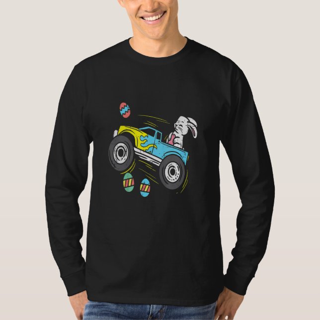 Easter Bunny Riding Monster Truck Cute Boys Kids T T-Shirt (Front)