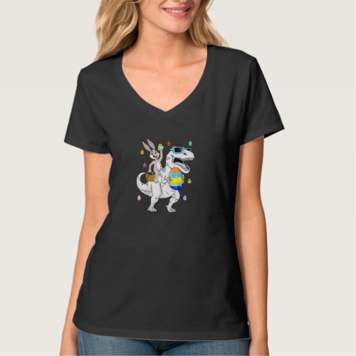 Easter Bunny Riding T Rex Dinosaur Funny Eggs Boys T_Shirt